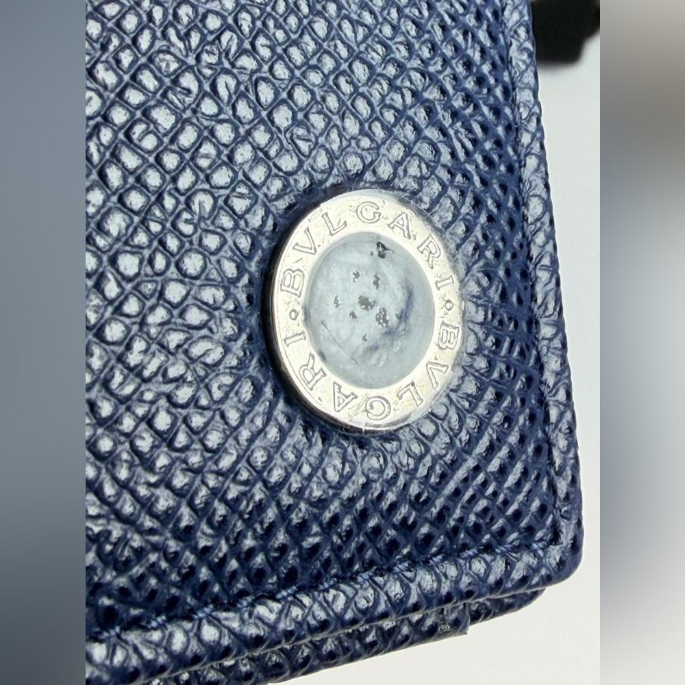 Bulgari BVLGARI Men's Denim Sapphire Grained Calf Leather Card Case Wallet NEW - Picture 5 of 13